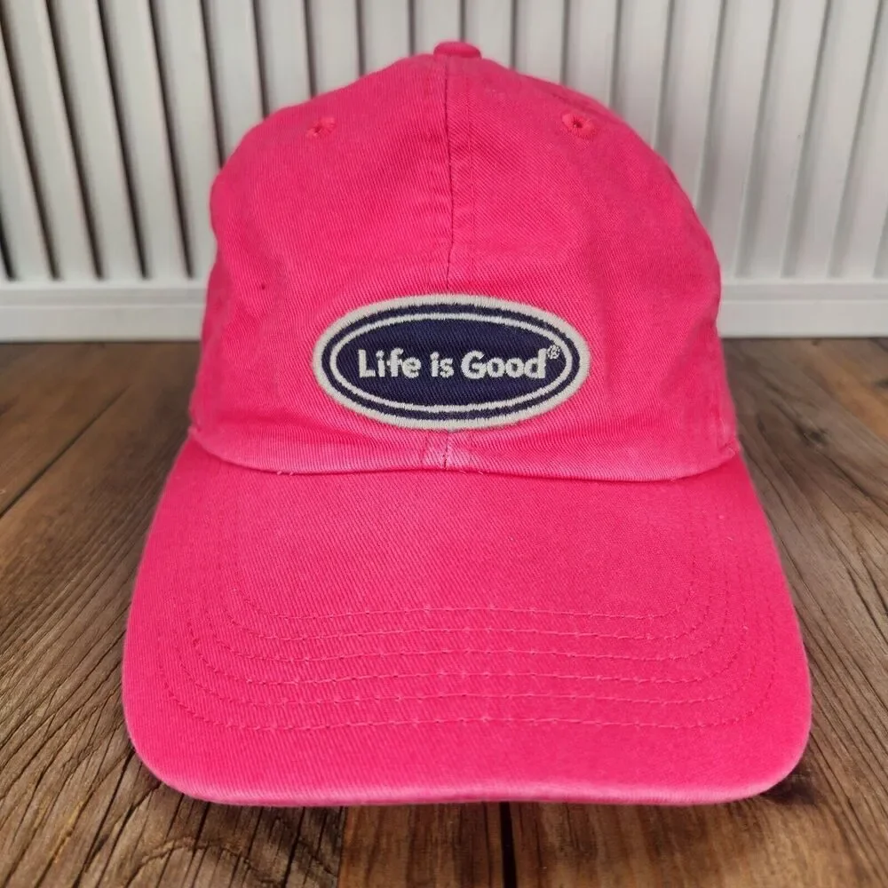 Life is Good Strapback Hat Cap Pink Canvas Mom Outdoors Gardening Hiking Camping